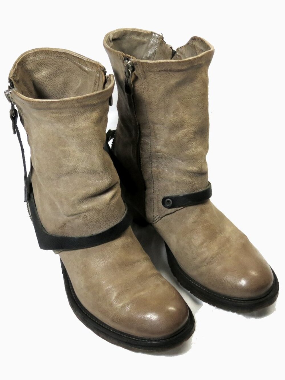 A.S. 98 Beige Double Zippered Boots, EU 38, US 8,Rare, Biker-Boho Strapped Boots - Picture 14 of 16